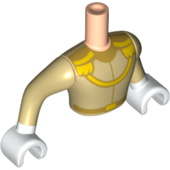 Visuel indicatif Rebrickable de Torse de mini-poupée Homme avec haut beige et manches avec motif imprimé collier or, bras et mains blancs (Minidoll Torso Man with Tan Top and Sleeves with Gold Necklace Print, White Arms and Hands)