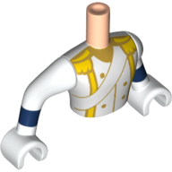 Visuel indicatif Rebrickable de Torse de mini-poupée Homme avec uniforme blanc, ceinture, bandes d'or sur les boutons motif imprimé, bras et mains blanches (Prince Eric) (Minidoll Torso Man with White Uniform, Sash, Gold Stripes on Buttons Print, White Arms and Hands (Prince Eric))