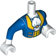 Visuel indicatif Rebrickable de Torse de mini-poupée Homme avec manteau bleu avec Ascot blanc, motif imprimé de garniture jaune, bras blancs et mains avec motif imprimé de manches bleues (Minidoll Torso Man with Blue Coat with White Ascot, Yellow Trim Print, White Arms and Hands with Blue Sleeves Print)