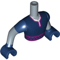 Torse de mini-poupée Homme avec haut bleu foncé avec motif imprimé écharpe violet, bras et mains bleu foncé (Minidoll Torso Man with Dark Blue Top with Purple Sash Print, Dark Blue Arms and Hands)