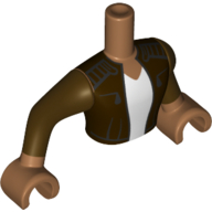 Visuel indicatif Rebrickable de Torse de mini-poupée Homme avec veste marron foncé, blanc chemise motif imprimé, nougat moyen Mains (Minidoll Torso Man with Dark Brown Jacket, White Shirt Print, Medium Nougat Hands)