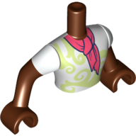 Visuel indicatif Rebrickable de Torse de mini-poupée Homme avec chemise blanche, décorations vert jaunâtre, foulard corail, bras et mains brun rougeâtre (Minidoll Torso Man with White Shirt, Yellowish Green Decorations, Coral Scarf, Reddish Brown Arms and Hands)