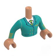 Visuel indicatif Rebrickable de Torse de mini-poupée Homme avec uniforme turquoise foncé, décorations en or, chemise blanche, motif imprimé cravate vert citron, bras et mains nougat (Minidoll Torso Man with Dark Turquoise Uniform, Gold Decorations, White Shirt, Lime Tie Print, Nougat Arms and Hands)