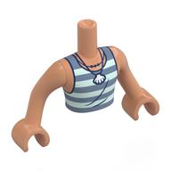 Torse de mini-poupée homme avec la lumière vert d’eau / sand chemise bleue, blanc coquillage collier motif imprimé, bras et mains nougat (Minidoll Torso Man with Light Aqua/Sand Blue Shirt, White Shell Necklace Print, Nougat Arms and Hands)