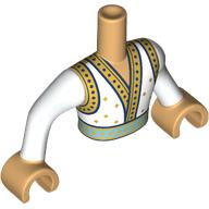Visuel indicatif Rebrickable de Torse de mini-poupée Homme avec tunique blanche, garniture dorée, étoiles, motif imprimé ceinture vert sable, bras et mains beige chaud (Minidoll Torso Man with White Tunic, Gold Trim, Stars, Sand Green Belt Print, Warm Tan Arms and Hands)