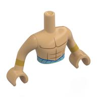 Visuel indicatif Rebrickable de Torse de mini-poupée Homme avec poitrine nue, taille bleue moyenne, motif imprimé de bracelets en or, bras et mains beige chaud (Minidoll Torso Man with Bare Chest, Medium Blue Waist, Gold Bracelets Print, Warm Tan Arms and Hands)
