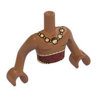 Visuel indicatif Rebrickable de Torse de mini-poupée Homme avec tissu rouge foncé, beige perles Collier motif imprimé, bras et mains brun terre de sienne (Minidoll Torso Man with Dark Red Cloth, Tan Beads Necklace Print, Sienna Brown Arms and Hands)