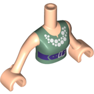 Visuel indicatif Rebrickable de Mini-poupée torse femme avec haut gilet vert sable avec collier blanc et ceinture violet foncé motif imprimé, bras et mains nougat clair (Minidoll Torso Woman with Sand Green Vest Top with White Necklace and Dark Purple Belt Print, Light Nougat Arms and Hands)