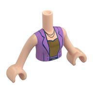 Visuel indicatif Rebrickable de Torse de mini-poupée Femme avec veste de lavande, garniture bleu foncé, collier, motif imprimé chemise or, bras et mains nougat clair (Minidoll Torso Woman with Lavender Jacket, Dark Blue Trim, Necklace, Gold Shirt Print, Light Nougat Arms and Hands)