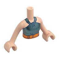 Visuel indicatif Rebrickable de Torse de mini-poupée Femme avec dessus bleu métal, bord bleu foncé, motif imprimé ceinture orange, bras et mains nougat clair (Minidoll Torso Woman with Metal Blue Top, Dark Blue Trim, Orange Belt Print, Light Nougat Arms and Hands)