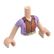 Torse de mini-poupée Femme avec veste en lavande, chemise en diamant orange foncé/orange, motif imprimé ceinture jaune clair, bras et mains nougat clair (Minidoll Torso Woman with Lavender Jacket, Dark Orange/Orange Diamond Shirt, Bright Light Yellow Belt Print, Light Nougat Arms and Hands)