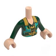Visuel indicatif Rebrickable de Torse de mini-poupée Femme avec robe Vert Foncé, Collier Or, turquoise foncé Décorations motif imprimé, bras et mains nougat clair (Minidoll Torso Woman with Dark Green Dress, Gold Collar, Dark Turquoise Decorations Print, Light Nougat Arms and Hands)