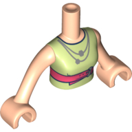 Visuel indicatif Rebrickable de Torse de mini-poupée Femme avec robe de vert citron, ceinture corail, motif imprimé collier argent, bras et mains nougat clair (Minidoll Torso Woman with Lime Dress, Coral Belt, Silver Necklace Print, Light Nougat Arms and Hands)