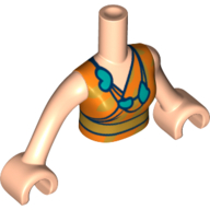 Visuel indicatif Rebrickable de Torse de mini-poupée Femme, robe orange, ceinture orange claire lumineuse, collier turquoise foncé, bras et mains nougat clair (Minidoll Torso Woman, Orange Dress, Bright Light Orange Belt, Dark Turquoise Necklace, Light Nougat Arms and Hands)