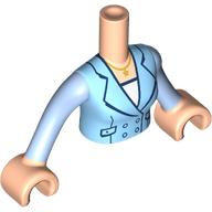 Visuel indicatif Rebrickable de Mini-poupée torse femme avec veste bleu clair lumineux, chemise blanche, bleu clair vif bras motif imprimé, bras et mains nougat clair (Minidoll Torso Woman with Bright Light Blue Jacket, White Shirt, Bright Light Blue Arms Print, Light Nougat Arms and Hands)