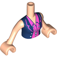 Visuel indicatif Rebrickable de Torse de mini-poupée Femme avec chemise rose foncé avec col et blanc Collier motif imprimé, bras et mains nougat clair (Minidoll Torso Woman with Dark Pink Shirt with Collar and White Necklace Print, Light Nougat Arms and Hands)