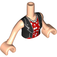 Visuel indicatif Rebrickable de Mini-poupée torse femme avec veste noire, chemise rouge avec cerises blanches, motif imprimé de perles blanches (Minidoll Torso Woman with Black Jacket, Red Shirt with White Cherries, White Pearls Print)