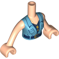 Visuel indicatif Rebrickable de Mini-poupée torse femme veste moyen bleu azur, chemise bleu foncé, pendentif, motif imprimé ceinture, bras et mains nougat clair (Minidoll Torso Woman Medium Azure Jacket, Dark Blue Shirt, Pendant, Belt Print, Light Nougat Arms and Hands)
