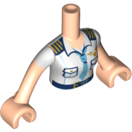 Visuel indicatif Rebrickable de Torse de mini-poupée Uniforme de sécurité pour femme, chemise blanche, cravate bleu moyen, garniture bleu foncé, motif imprimé ceinture, bras et mains nougat clair (Minidoll Torso Woman Security Uniform, White Shirt, Medium Blue Tie, Dark Blue Trim, Belt Print, Light Nougat Arms and Hands)