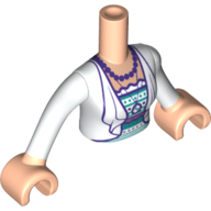 Visuel indicatif Rebrickable de Torse de mini-poupée Femme avec veste blanche, chemise turquoise foncé/violet foncé, motif imprimé collier, mains nougat clair (Minidoll Torso Woman with White Jacket, Dark Turquoise/Dark Purple Shirt, Necklace Print, Light Nougat Hands)