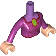 Visuel indicatif Rebrickable de Torse de mini-poupée Femme avec col lavande, motif imprimé vert citron Jewel, mains de nougat clair (Minidoll Torso Woman with Lavender Collar, Lime Jewel Print, Light Nougat Hands)