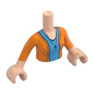 Visuel indicatif Rebrickable de Torse de mini-poupée Femme avec veste orange, collier bleu foncé, motif imprimé chemise Azur foncé, bras et mains nougat clair (Minidoll Torso Woman with Orange Jacket, Dark Blue Necklace, Dark Azure Shirt Print, Light Nougat Arms and Hands)