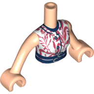 Visuel indicatif Rebrickable de Torse de mini-poupée Femme avec le dessus blanc, décorations de corail, bleu foncé bordure motif imprimé, bras et mains nougat clair (Minidoll Torso Woman with White Top, Coral Decorations, Dark Blue Trim Print, Light Nougat Arms and Hands)