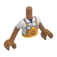 Visuel indicatif Rebrickable de Mini-poupée torse femme avec tablier orange clair vif, croissant, étiquette de nom, motif imprimé tasse de café, bras et mains nougat moyen (Minidoll Torso Woman with Bright Light Orange Apron, Croissant, Name Tag, Coffee Cup Print, Medium Nougat Arms and Hands)