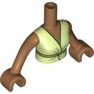 Torse de mini-poupée Femme avec motif imprimé robe vert jaunâtre, bras et mains nougat moyen (Minidoll Torso Woman with Yellowish Green Dress Print, Medium Nougat Arms and Hands)