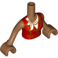 Torse de mini-poupée Femme avec veste rouge sans manches et motif imprimé écharpe blanche, bras et mains nougat moyen (Minidoll Torso Woman with Red Sleeveless Jacket and White Scarf Print, Medium Nougat Arms and Hands)