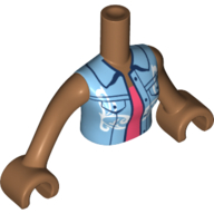 Torse de mini-poupée Femme avec veste Azur moyen, motif imprimé Chemise corail, bras et mains nougat moyen (Minidoll Torso Woman with Medium Azure Jacket, Coral Shirt Print, Medium Nougat Arms and Hands)