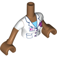Visuel indicatif Rebrickable de Torse de mini-poupée Femme avec Blouse blanche avec poches, badge et motif imprimé cœur magenta, bras et mains nougat moyen (Minidoll Torso Woman with White Blouse with Pockets, Name Badge, and Magenta Heart Print, Medium Nougat Arms and Hands)