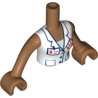 Visuel indicatif Rebrickable de Mini-poupée torse femme avec veste vétérinaire blanc motif imprimé, bras et mains nougat moyen (Minidoll Torso Woman with White Veterinarian Jacket Print, Medium Nougat Arms and Hands)