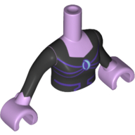 Visuel indicatif Rebrickable de Torse de mini-poupée Femme avec un haut de corsage noir avec éclipse bleue brillante et motif imprimé lignes violet foncé, bras et mains lavande (Minidoll Torso Woman with Black Bodice Top with Shiny Blue Eclipse and Dark Purple Lines Print, Lavender Arms and Hands)