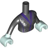 Visuel indicatif Rebrickable de Torse de mini-poupée robe noire femme avec bordure violet foncé, mains vert d’eau légères (Minidoll Torso Woman Black Dress with Dark Purple Trim, Light Aqua Hands)