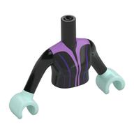 Torse de mini-poupée Femme avec robe noire, motif imprimé lavande / lignes violet foncé, bras et mains vert d’eau clair (Minidoll Torso Woman with Black Dress, Lavender/Dark Purple Lines Print, Light Aqua Arms and Hands)