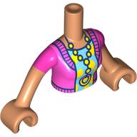 Visuel indicatif Rebrickable de Torse de mini-poupée Femme avec pull magenta, chemise azur moyen et jaune, Motif imprimé collier, bras et mains nougat (Minidoll Torso Woman with Magenta Sweater, Medium Azure/Yellow Shirt, Necklace Print, Nougat Arms and Hands)