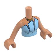 Visuel indicatif Rebrickable de Torse de mini-poupée Femme avec robe bleu clair lumineux, points bleu métal, garniture bleu foncé, motif imprimé collier or, bras et mains nougat (Minidoll Torso Woman with Bright Light Blue Dress, Metal Blue Dots, Dark Blue Trim, Gold Necklace Print, Nougat Arms and Hands)