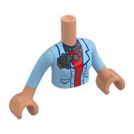 Torse de mini-poupée Femme avec la chemise bleue moyenne, connecteur d'or, collier, modèle imprimé chemise rouge, bras et mains nougat (Minidoll Torso Woman with Medium Blue Shirt, Gold Pin, Necklace, Red Shirt Print, Nougat Arms and Hands)