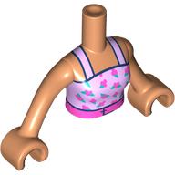 Visuel indicatif Rebrickable de Torse de mini-poupée Femme avec haut rose vif, bretelles, garniture bleu foncé, fleurs rose foncé / bleu, motif imprimé ceinture rose foncé, bras et mains nougat (Minidoll Torso Woman with Bright Pink Top, Straps, Dark Blue Trim, Dark Pink/Blue Flowers, Dark Pink Belt Print, Nougat Arms and Hands)
