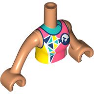 Visuel indicatif Rebrickable de Torse de mini-poupée Femme avec chemise corail/jaune, motif imprimé baleine bleu foncé, bras et mains nougat (Minidoll Torso Woman with Coral/Yellow Shirt, Dark Blue Whale Print, Nougat Arms and Hands)