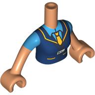 Visuel indicatif Rebrickable de Torse de mini-poupée Femme avec uniforme bleu foncé, garniture jaune, chemise azur foncé, motif imprimé cravate, bras et mains nougat (Minidoll Torso Woman with Dark Blue Uniform, Yellow Trim, Dark Azure Shirt, Tie Print, Nougat Arms and Hands)