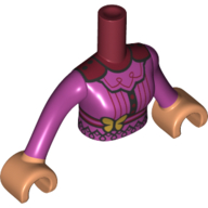 Torse de mini-poupée Femme avec robe magenta, bord bleu foncé, motif imprimé papillon or, bras et mains nougat (Minidoll Torso Woman with Magenta Dress, Dark Blue Trim, Gold Butterfly Print, Nougat Arms and Hands)