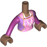 Torse de mini-poupée Femme avec robe rose vif/lavande, motif imprimé collier blanc, bras magenta, mains brun moyen (Minidoll Torso Woman with Bright Pink/Lavender Dress, White Necklace Print, Magenta Arms, Medium Brown Hands)
