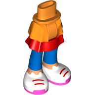 Jupe à couches rouge/orange, pantalon bleu, jambes de nougat, chaussures blanches, lacets rouges, semelles de corail imprimé (Minidoll Hips and Red/Orange Layered Skirt, Blue Pants, Nougat Legs, White Shoes, Red Laces, Coral Soles Print)