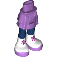Visuel indicatif Rebrickable de Mini-poupée bassin et jupe en couches avec jambes bleu foncé, chaussettes blanches et chaussures de lavande motif imprimé (Minidoll Hips and Layered Skirt with Dark Blue Legs, White Socks and Lavender Shoes Print)