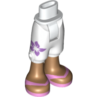 Visuel indicatif Rebrickable de Mini-poupée aux bassin et pantalon à cropped avec fleur violette, jambes de nougat moyen et sandales rose vif motif imprimé (Minidoll Hips and Cropped Trousers with Purple Flower, Medium Nougat Legs and Bright Pink Sandals Print)