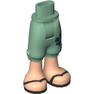 Visuel indicatif Rebrickable de Mini-poupée bassin et pantalon avec court vert sable, sandales noires motif imprimé (Minidoll Hips and Cropped Trousers with Sand Green Shorts, Black Sandals Print)