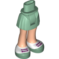 Visuel indicatif Rebrickable de Bassin mini-poupée et jupe courte avec des jambes de nougat clair, chaussures vert sable et blanc avec des lacets motif imprimé (Minidoll Hips and Short Skirt with Light Nougat Legs, Sand Green and White Shoes with Laces Print)