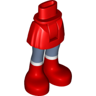 Visuel indicatif Rebrickable de Mini-poupée bassin et jupe courte avec leggings bleu sable et bottes rouges avec motif imprimé bord blanc (Minidoll Hips and Short Skirt with Sand Blue Leggings and Red Boots with White Trim Print)